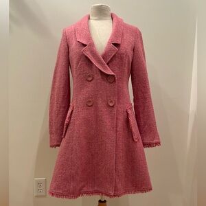 Cabi Madison Avenue Pink Tweed Double Breasted Trench Coat  Women size 6